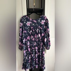 Blue dress with pink & white floral print. By Ophelia Roe size 3X.